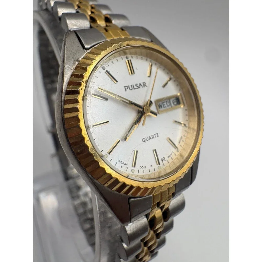 Pulsar ladies Two-Tone Day-Date Quartz Watch V893-0010 vintage